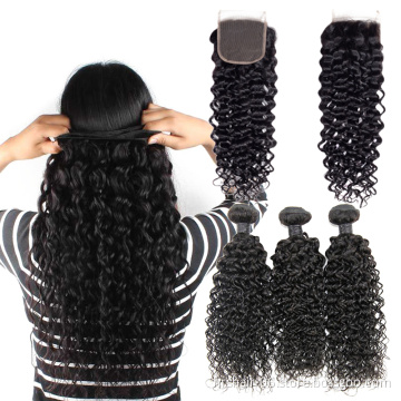 Brazilian Water Wave Human Hair Bundles With Closure Peruvian Wet and Wavy Hair 4 Bundles Human hair